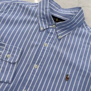 Ralph Lauren Custom Fit ChambrayShirt W/White Stripes Flesh Pony Mens Size XL